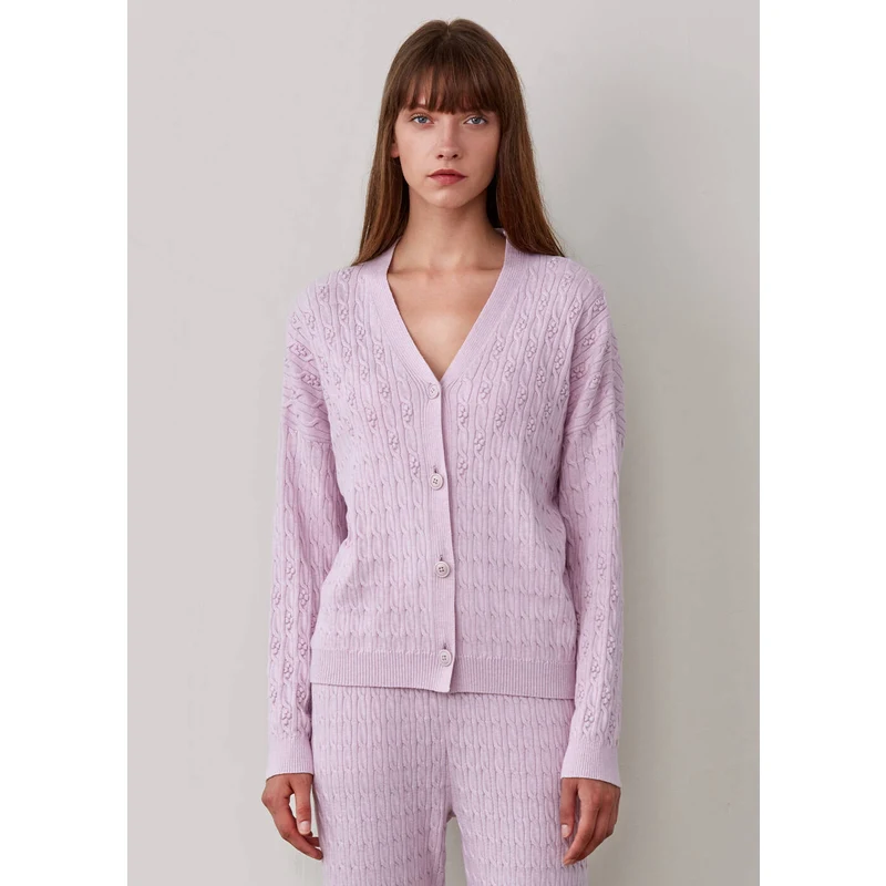 Cashmere Blend Stıtch Detaıled Lılac Knıt Cardıgan