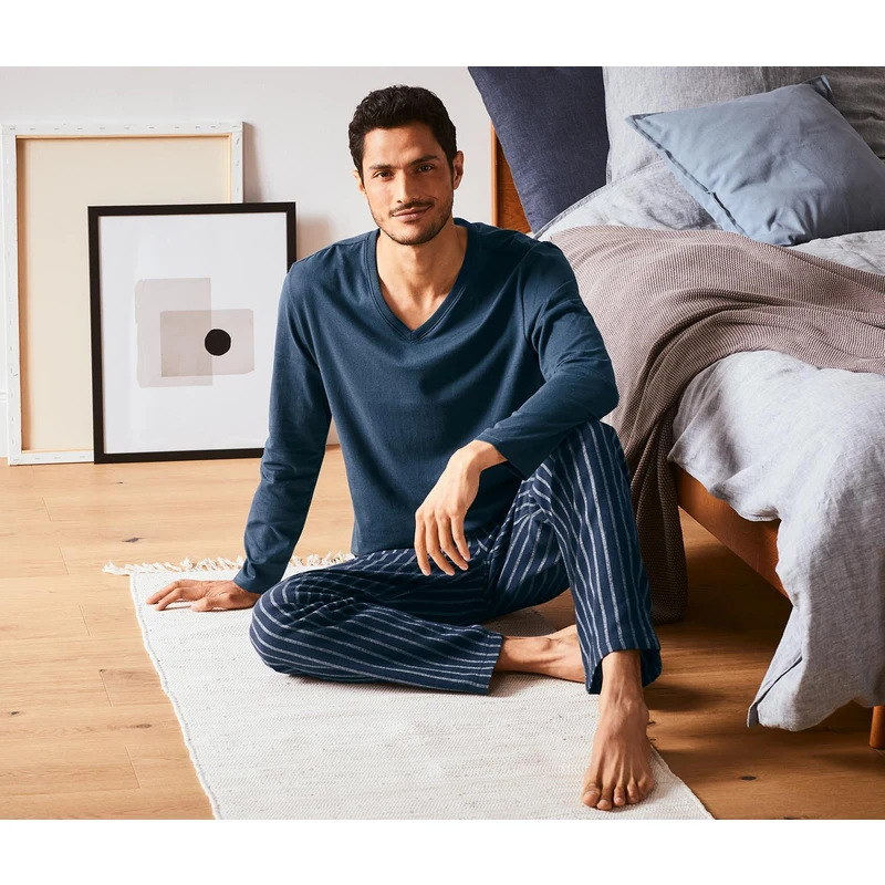 Tchibo Organik Pamuklu Flanel Pijama Takımı Çizgili