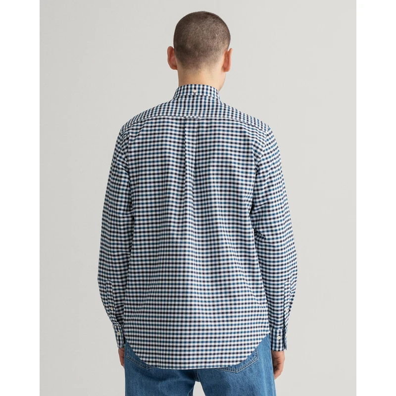 Gant Erkek Lacivert Regular Fit Düğmeli Yaka Kareli Gömlek TZ9089