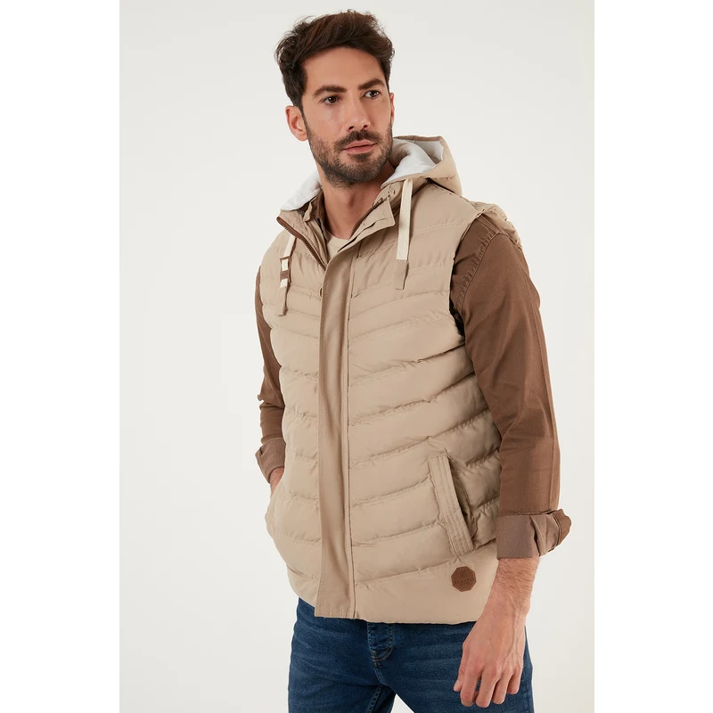 Buratti Kapüşonlu Slim Fit Erkek Yelek 556b5618 Vizon CQ8110