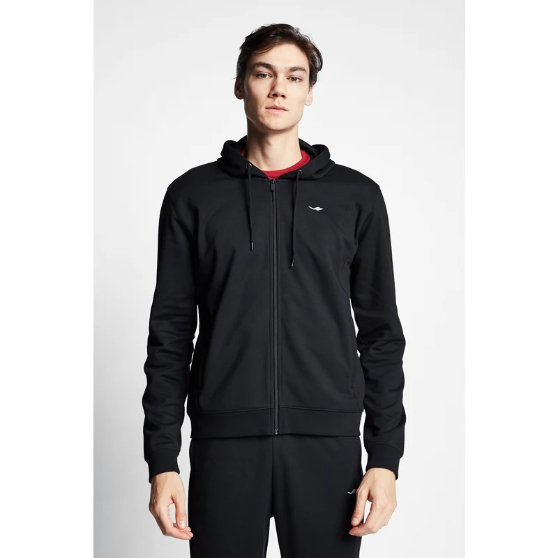 LESCON Siyah Erkek Fermuarlı Kapüşonlu Sweatshirt 22S-1241-22B