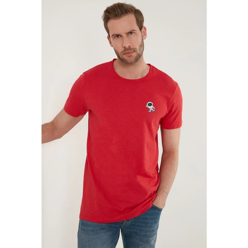 Buratti Pamuklu Regular Fit Bisiklet Yaka Erkek T Shirt 5902317 Kırmızı