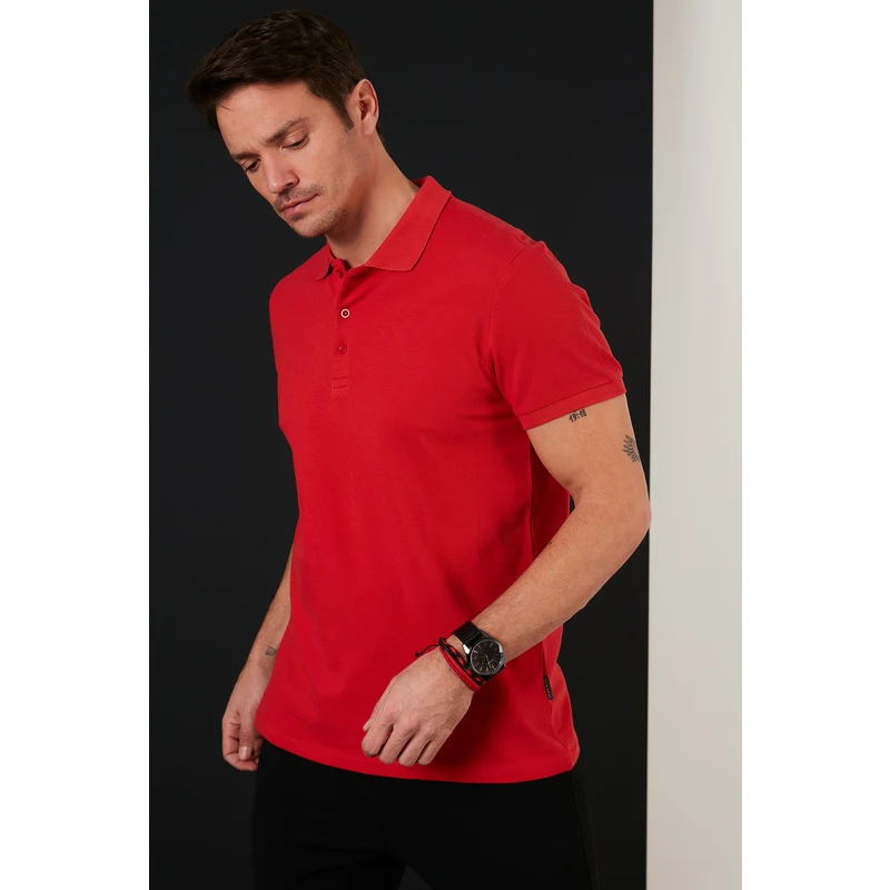 Buratti % 100 Pamuk Düğmeli Regular Fit Erkek Polo T Shirt 5902127 Kırmızı