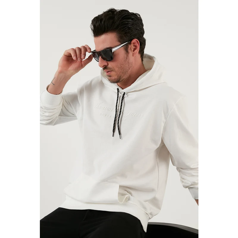 Buratti Slim Fit Baskılı Kapüşonlu Kanguru Cepli Pamuklu Erkek Sweat 5414018 Ekru Buratti Slim Fit Baskılı Kapüşonlu Kanguru Cepli Pamuklu Erkek Sweat 5414018 Ekru