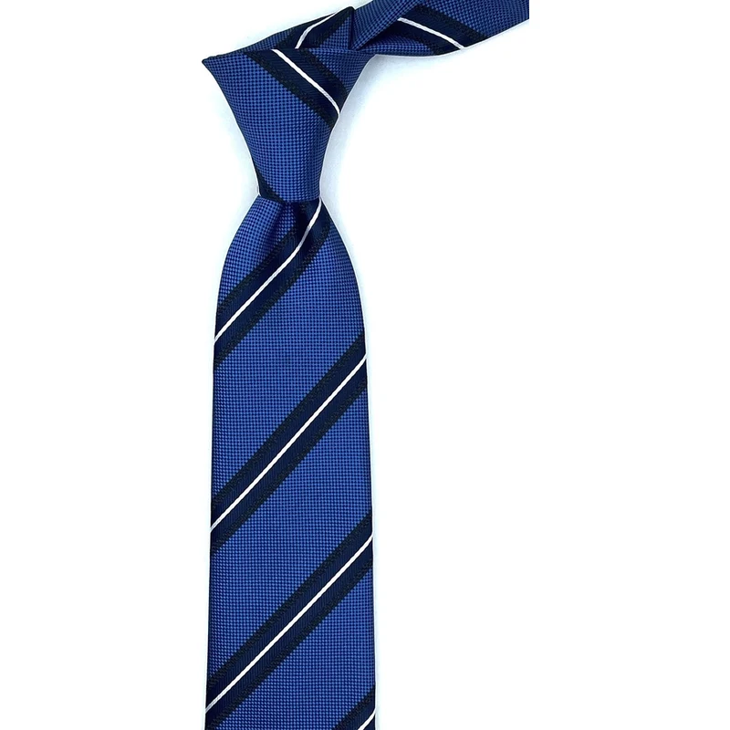 Kravatkolik Mavi Çizgi Desen İnce Kravat SK7614