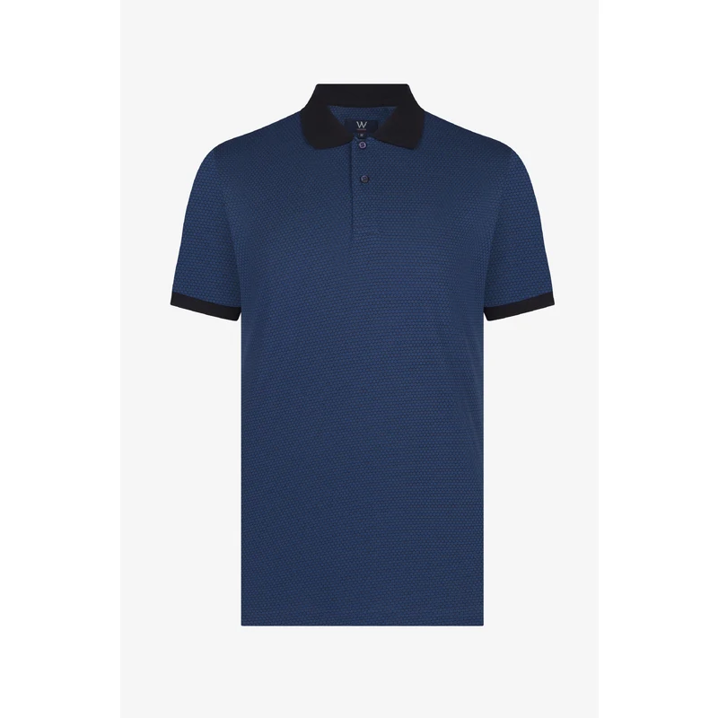 W COLLECTION Mavi Triko Detayli Polo Yaka T-Shirt