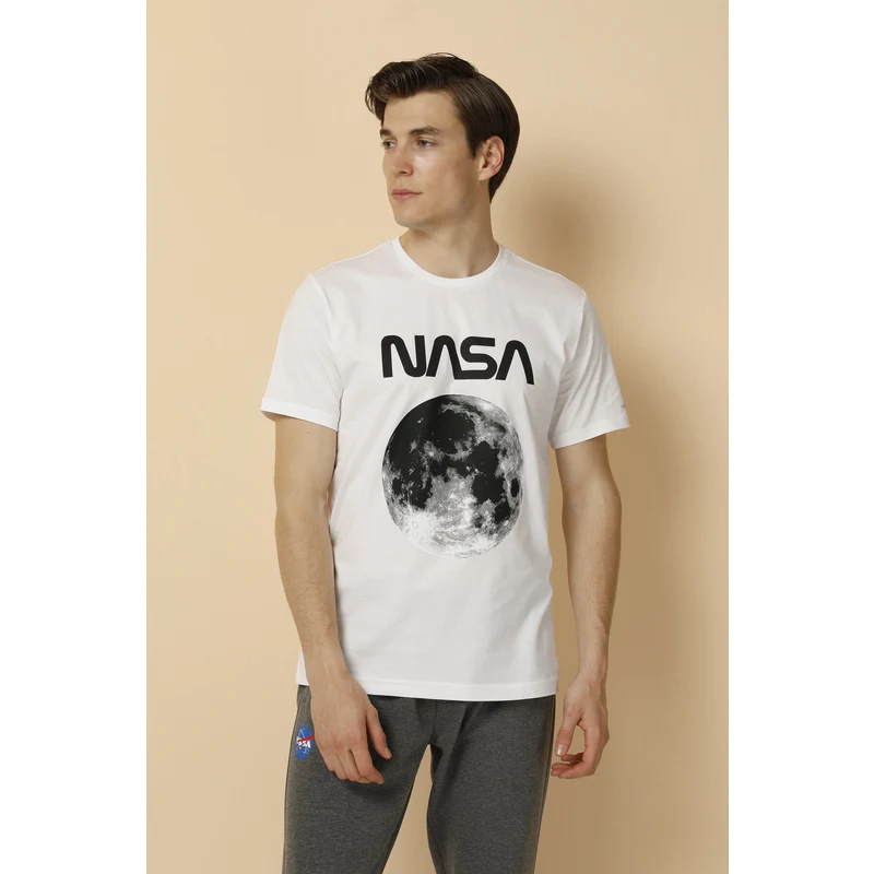 Lumberjack Regular Fit Bisiklet Yaka Nasa Planet Erkek T Shirt Sn707 Beyaz