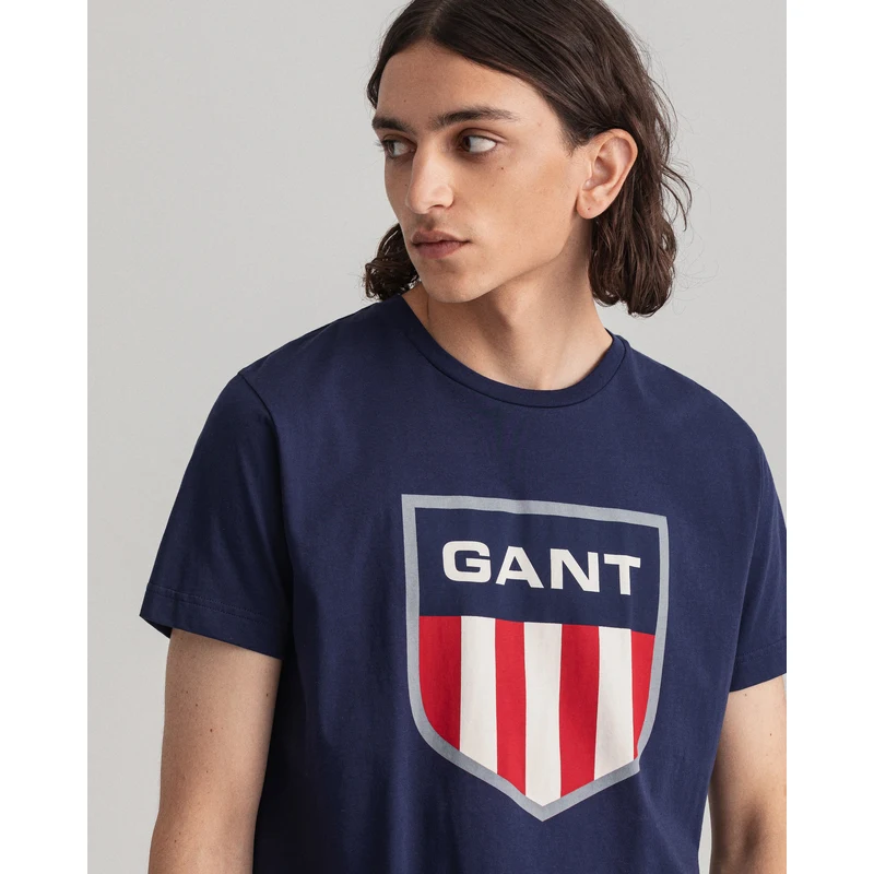 GANT Erkek Lacivert Regular Fit Bisiklet Yaka Logolu T-shirt TZ9364