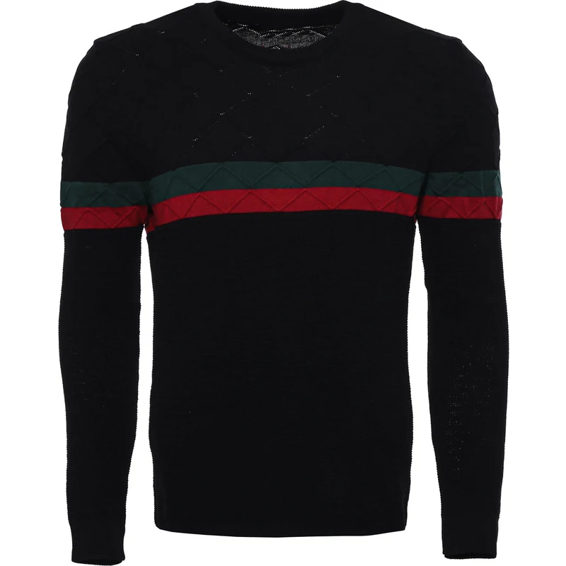 Wessi Crew Neck Knitwear Chest Striped Over Black