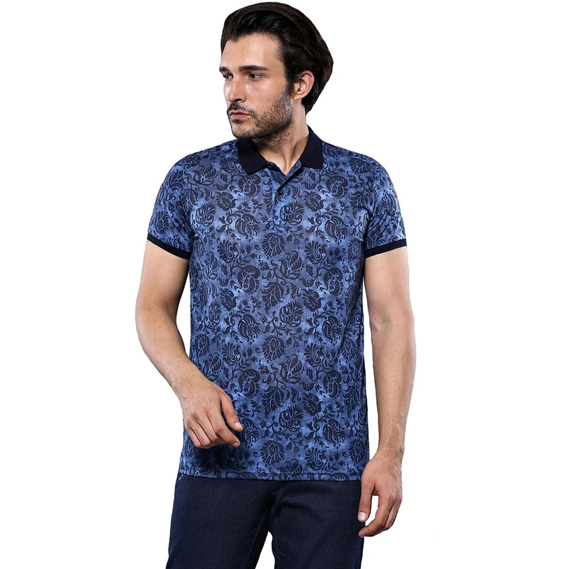 Patterned Blue Polo T-Shirt | Wessi