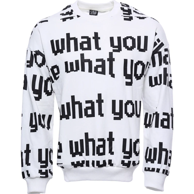 Wessi White Printed Circle Neck Sweatshirt