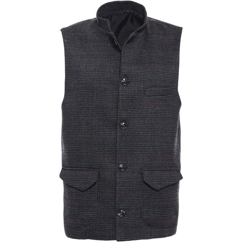 Wessi Black Checked Mandarin Collar Cachet Vest