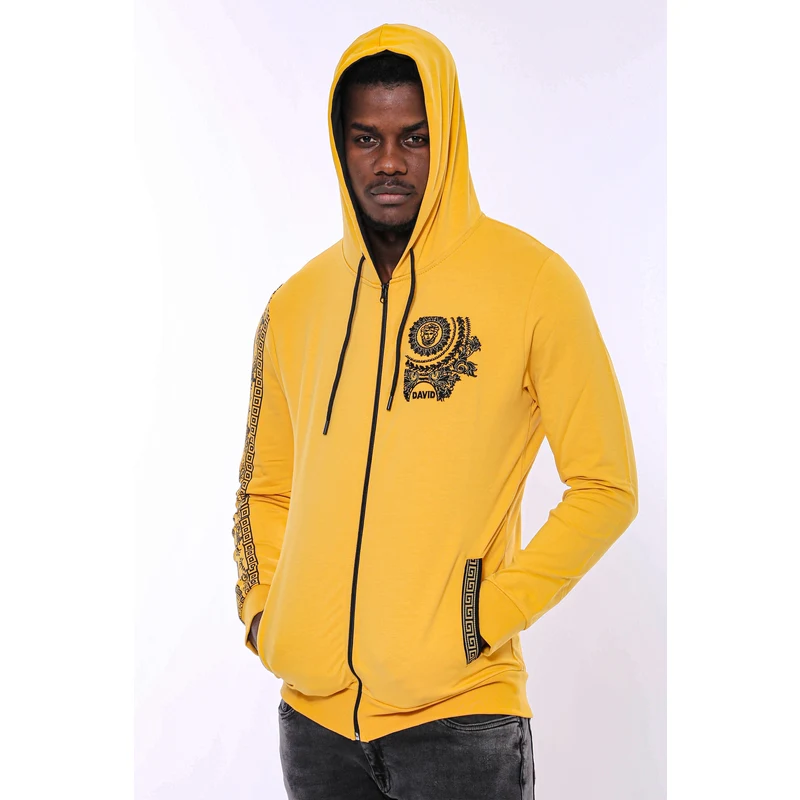 Wessi Patterned Hooded Yellow Sweatshirt