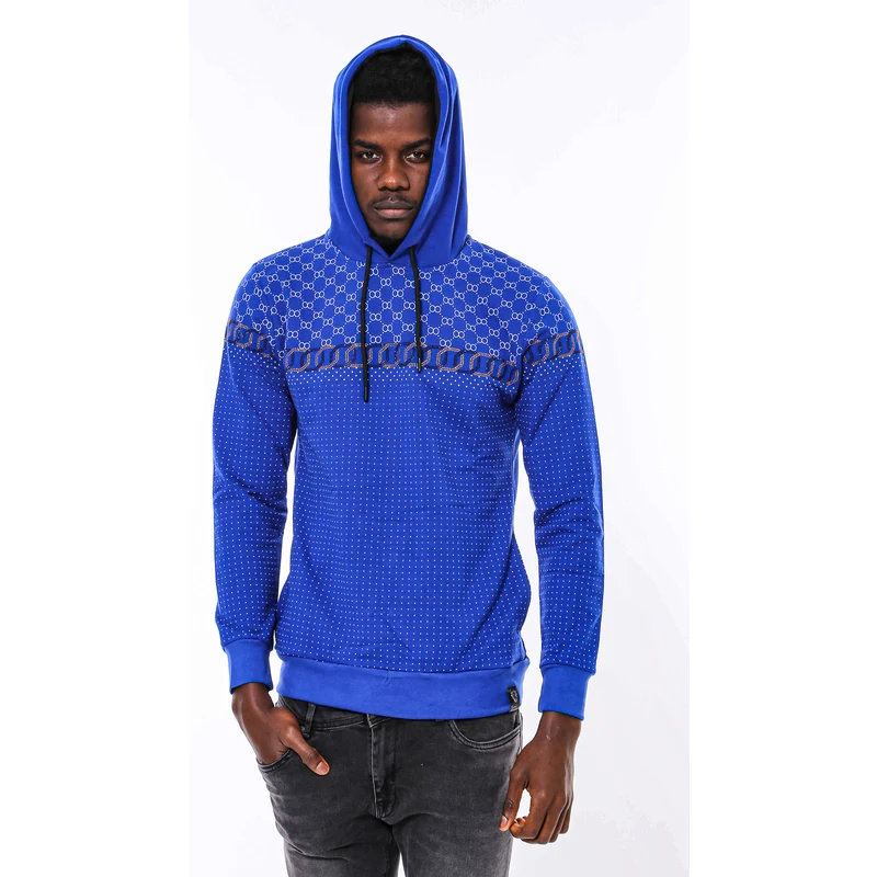 Wessi Patterned Slim Fit Indigo Blue Sweatshirt