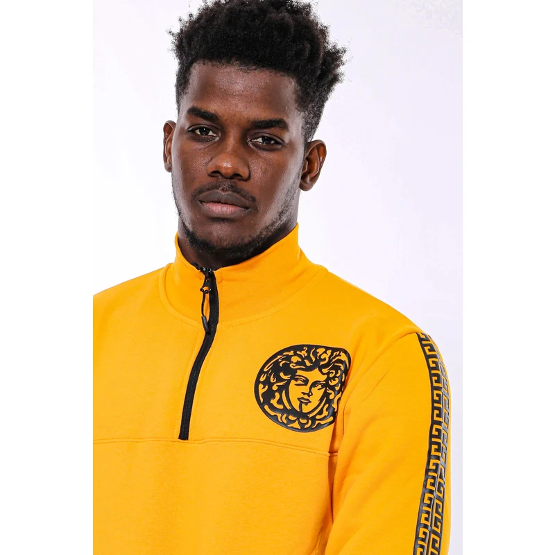 Wessi Yellow Mandarin Collar Patterned Sweatshirt Wessi Yellow Mandarin Collar Patterned Sweatshirt