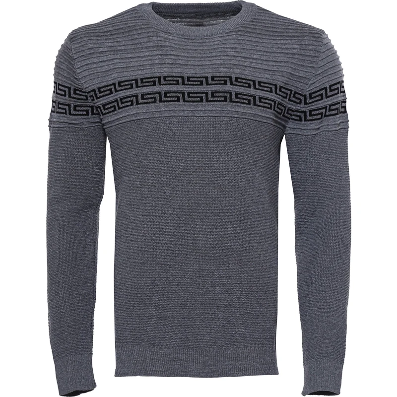 Wessi Crew Neck Knitwear Chest Patterned Over Grey