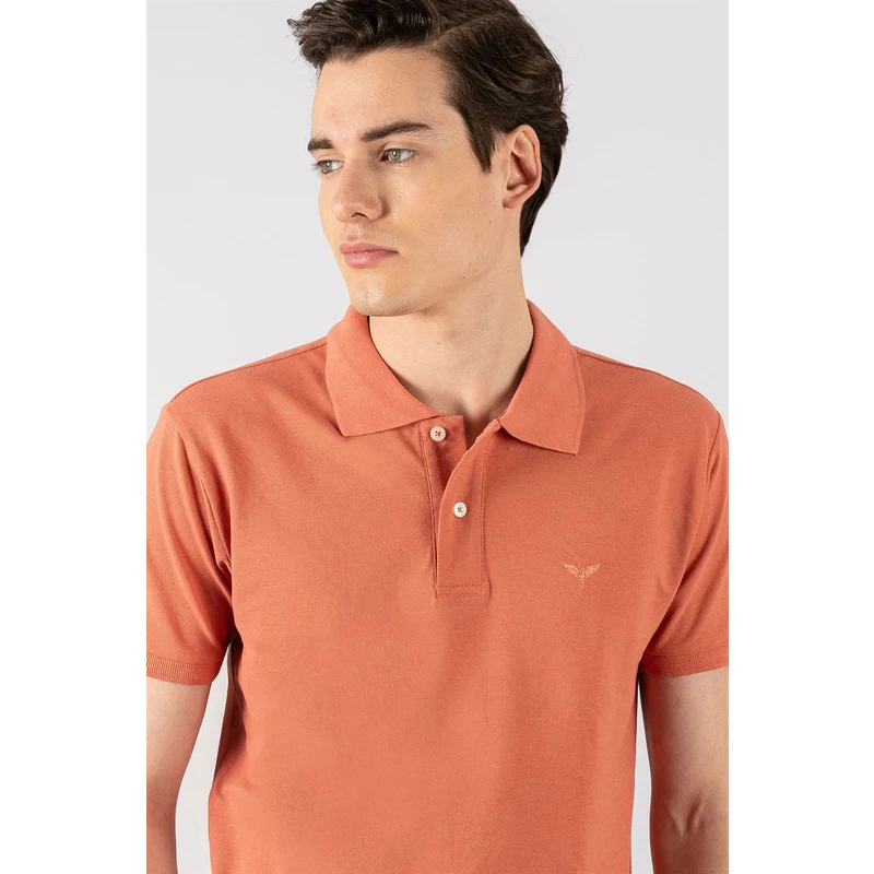 TUDORS Slim Fit Düz Polo Yaka Erkek Tarçın Tişört