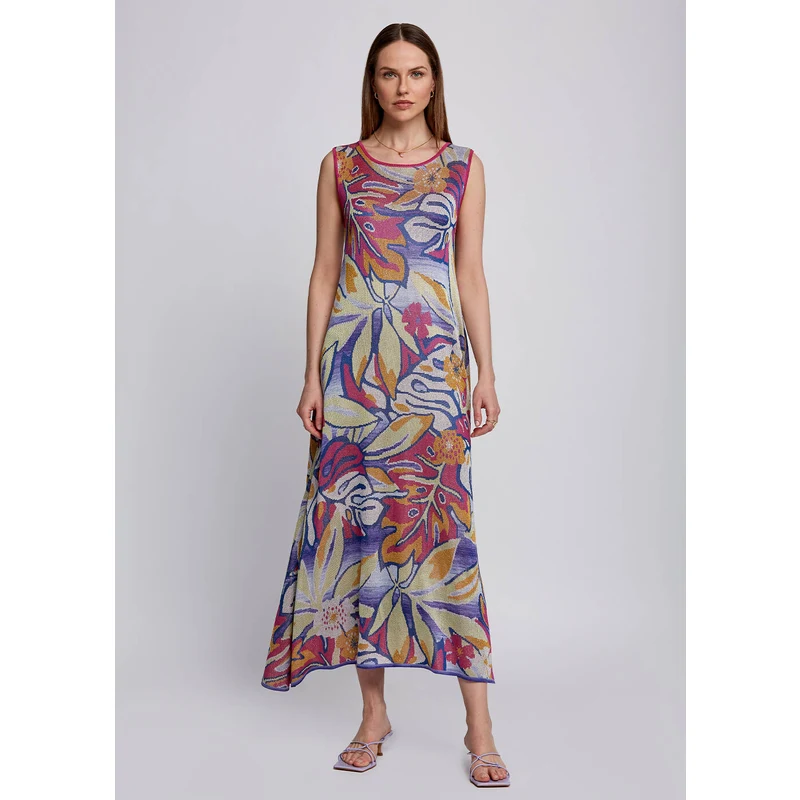 Tropical Pattern Back Detail Knit Dress