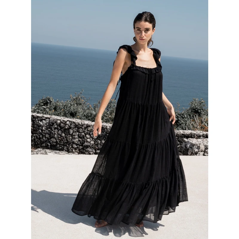 Luciee Amaya Gathered Summer Dress In Black