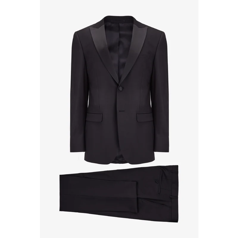 W COLLECTION Siyah Peak Lapel Yaka Smokin Takim