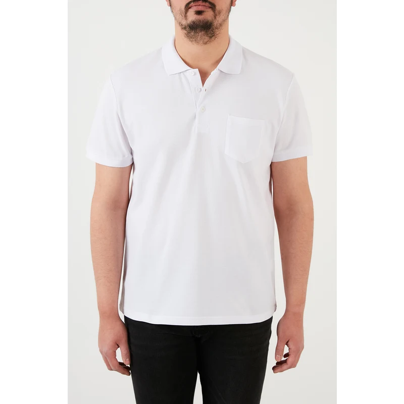 Buratti Büyük Beden % 100 Pamuk Düğmeli Erkek Polo T Shirt 59021271 Beyaz