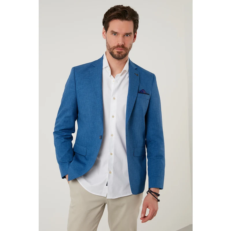 Buratti Slim Fit 6 Drop Tek Yırtmaçlı Blazer Erkek Ceket Nipoye Koyu Mavi