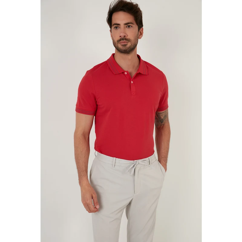 Buratti Regular Fit Düğmeli % 100 Pamuklu Erkek Polo T Shirt 5902325 Kırmızı