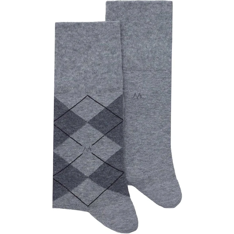 Hemington Baklava Desenli Açık Gri Pamuk İkili Çorap Seti