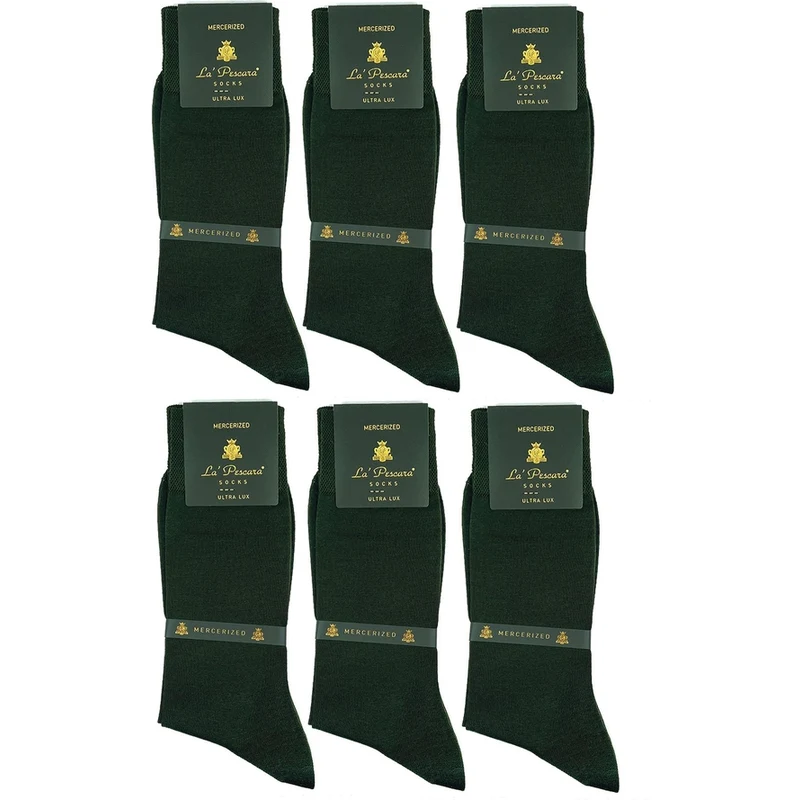 Kravatkolik La'Pescara Ultra Lüks 6'lı Yeşil Merserize Erkek Klasik Çorap Set CRP2