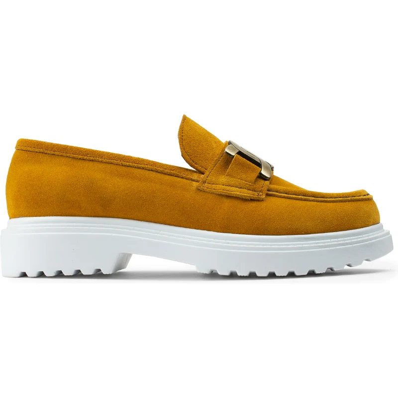 Deery Hakiki Süet Sarı Tokalı Loafer Kadın Ayakkabı 01902ZSRIP01
