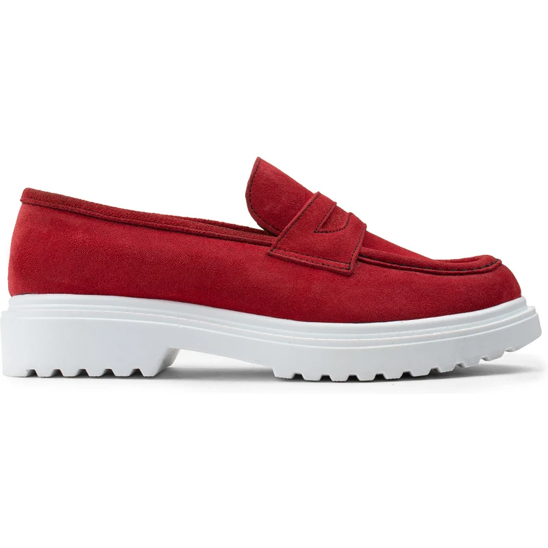 Deery Hakiki Süet Kırmızı Loafer Kadın Ayakkabı 01903ZKRMP01