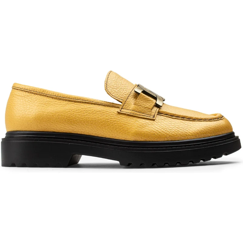 Deery Hakiki Deri Sarı Loafer Tokalı Kadın Ayakkabı 01902ZSRIP02