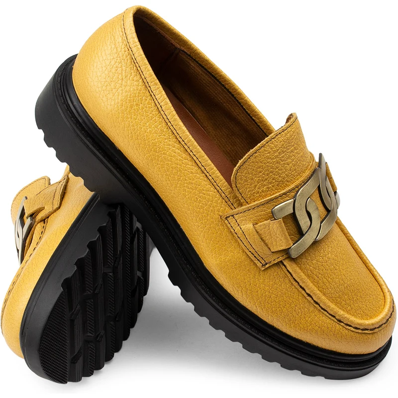 Deery Hakiki Deri Sarı Loafer Tokalı Kadın Ayakkabı 01902ZSRIP02 GU9521