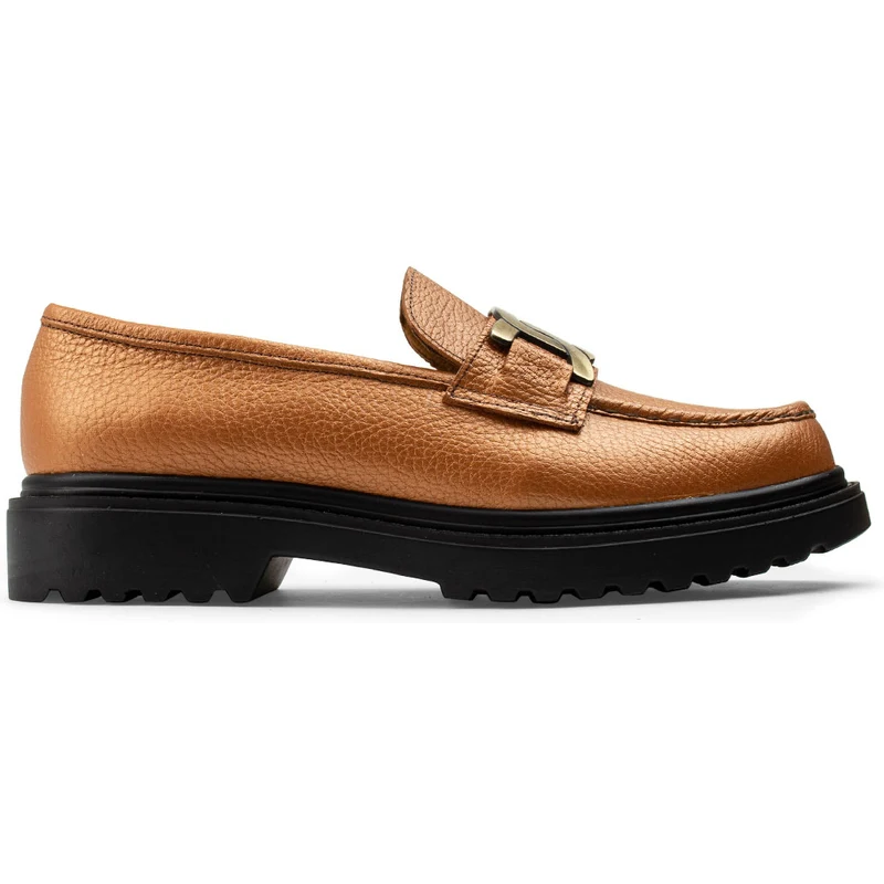 Deery Hakiki Deri Bronz Rengi Tokalı Loafer Kadın Ayakkabı 01902ZBRNP01