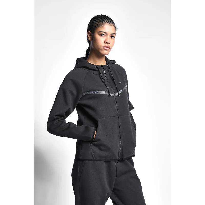 LESCON Siyah Kadın Fermuarlı Kapüşonlu Sweatshirt 22N-2101