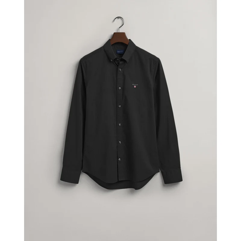 GANT Erkek Siyah Slim Fit Düğmeli Yaka Broadcloth Gömlek