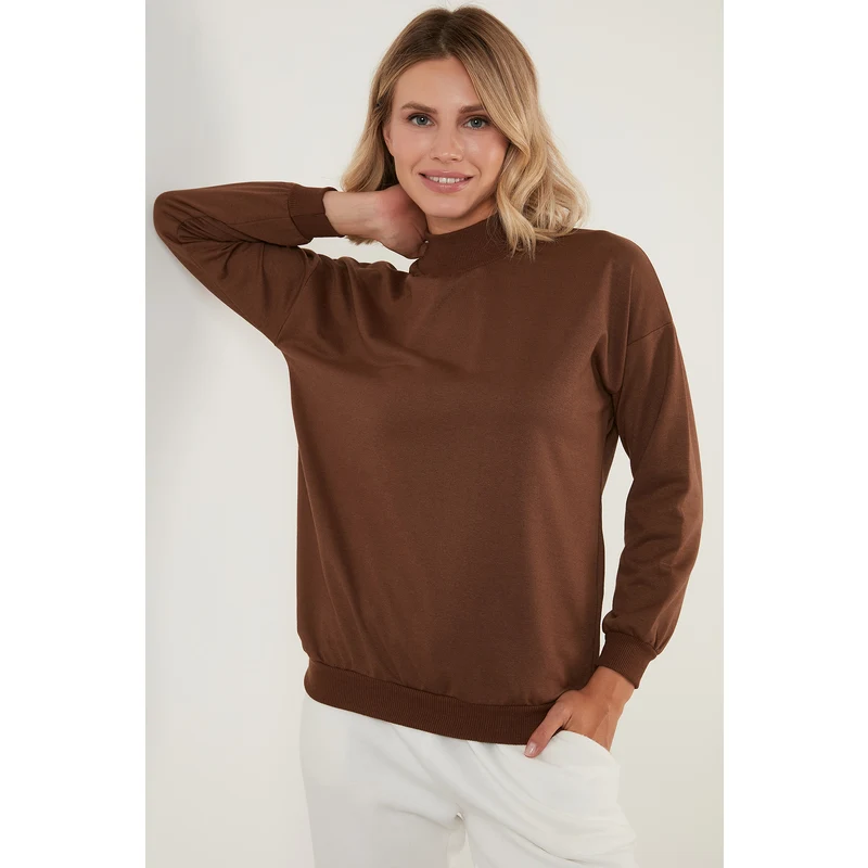 Lela Dik Yaka Basic Örme Bayan Sweat 5863323 Kahve Lela Dik Yaka Basic Örme Bayan Sweat 5863323 Kahve