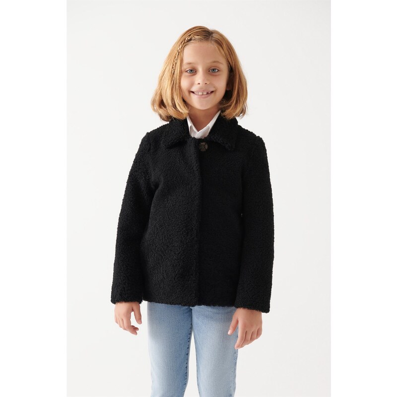 Black Noble ANNA Kız Çocuk Siyah Kürklü Deri Ceket