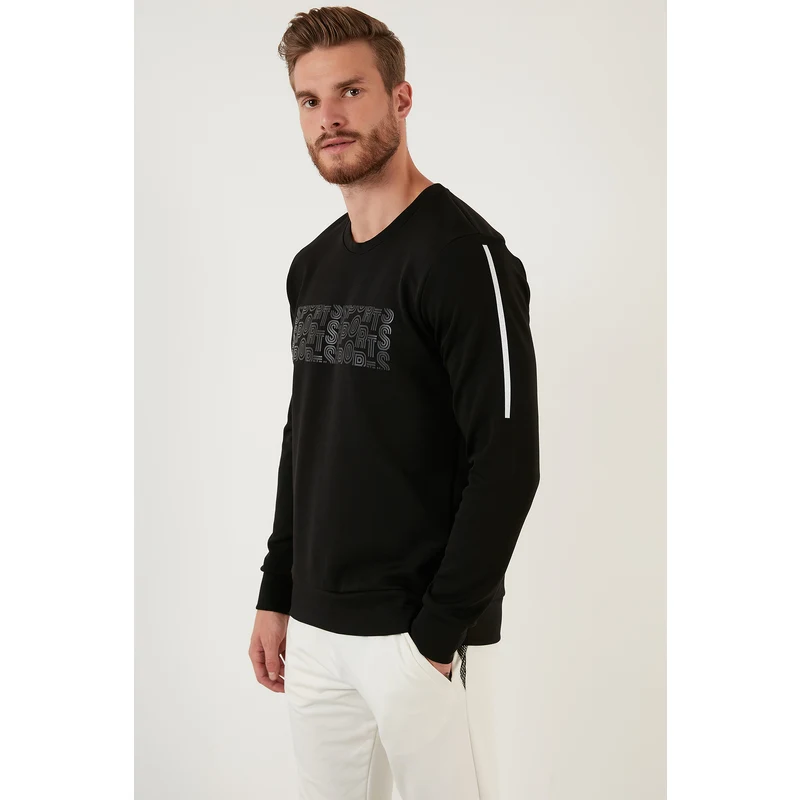 Buratti Baskılı Regular Fit Bisiklet Yaka Pamuklu Erkek Sweat 5905327 Siyah