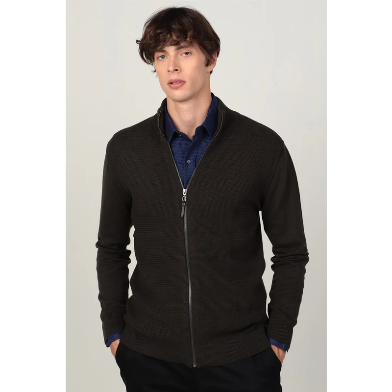 TUDORS Slim Fit Dar Kesim Yarım Balıkçı Yaka Düz Erkek Gri Hırka