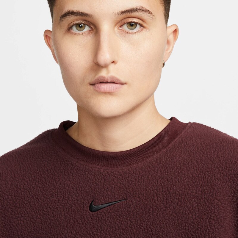 Nike Sportswear Plush Kısa Sıfır Yaka Kadın Bordo Sweatshirt.DQ6844.652