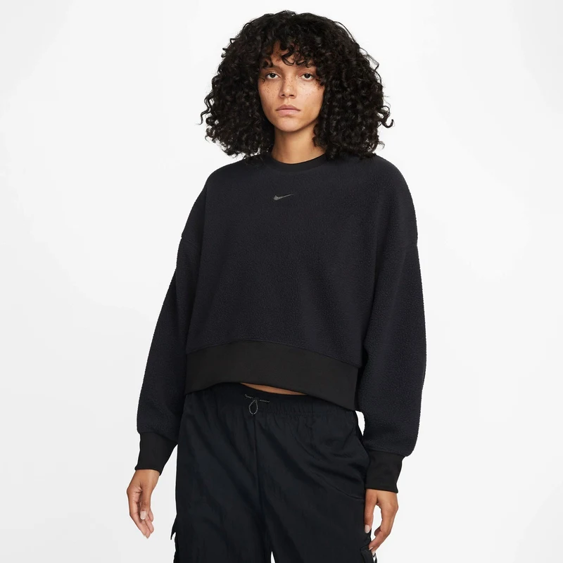 Nike Sportswear Plush Kısa Sıfır Yaka Kadın Siyah Sweatshirt.DQ6844.010