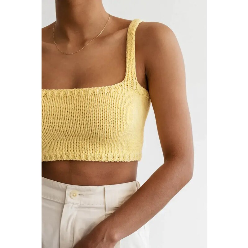 Plexida Crochet Crop Top Square Neckline - Yellow