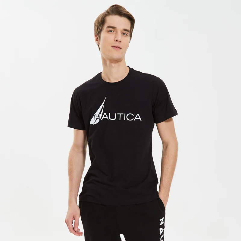 NAUTICA ERKEK SİYAH STANDART FIT KISA KOLLU T-SHIRT