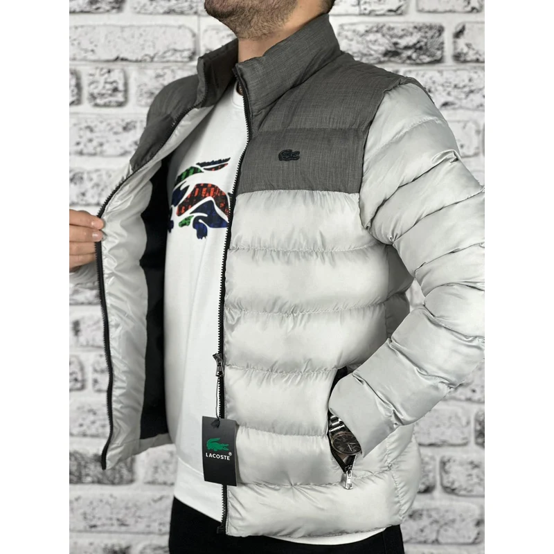 Lacoste erkek gri kaz tüyü şişme mont