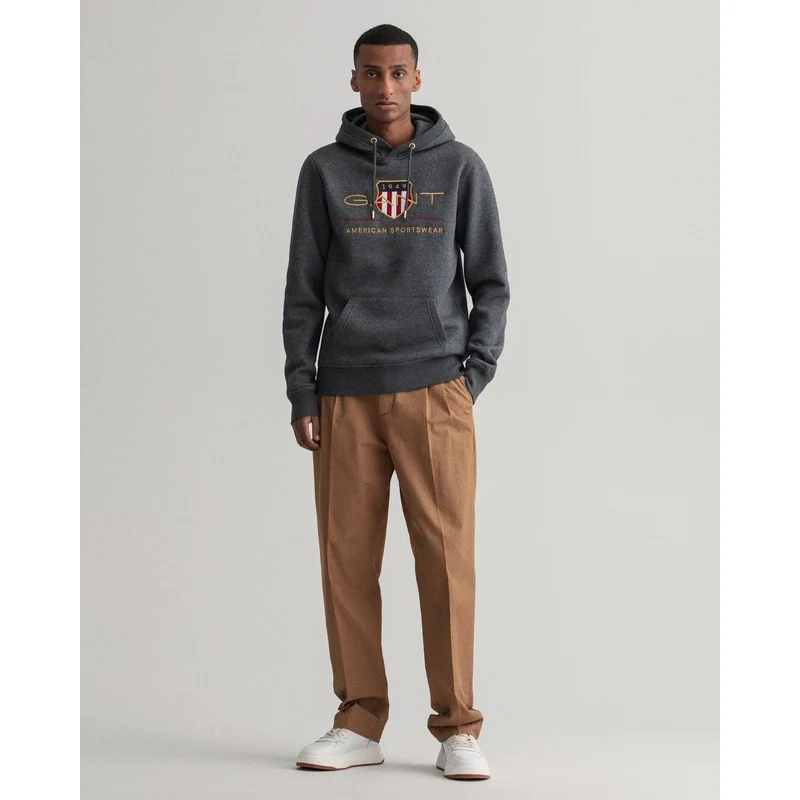 Gant Erkek Gri Regular Fit Kapüşonlu Logolu Sweatshirt TZ8813