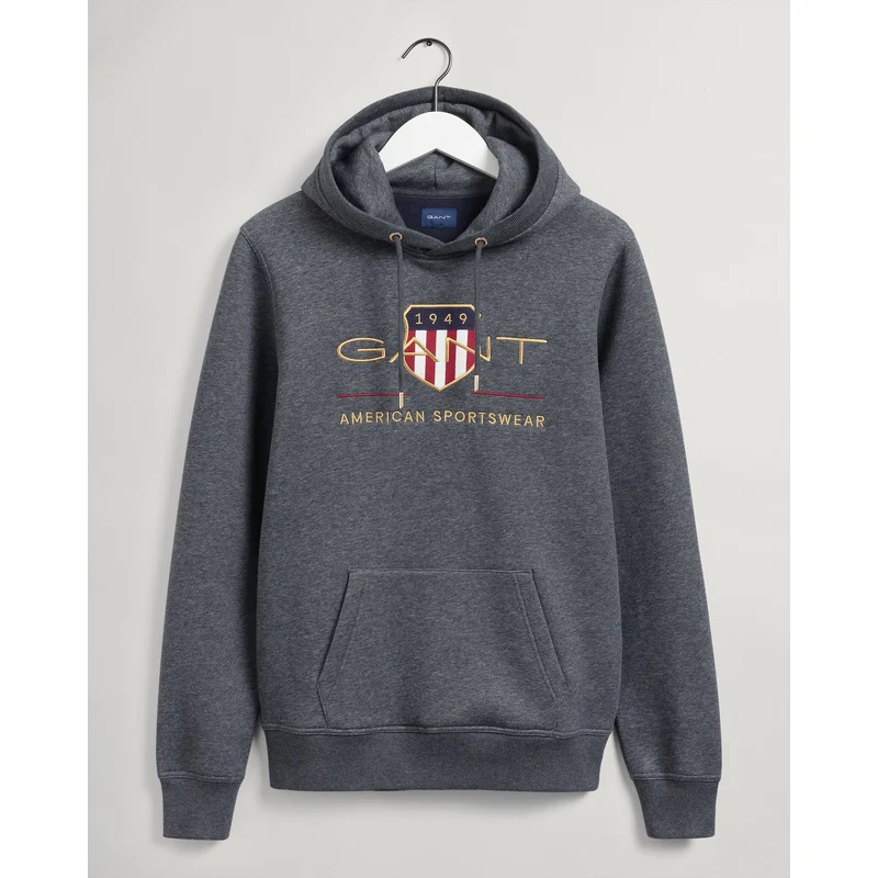 Gant Erkek Gri Regular Fit Kapüşonlu Logolu Sweatshirt TZ8813