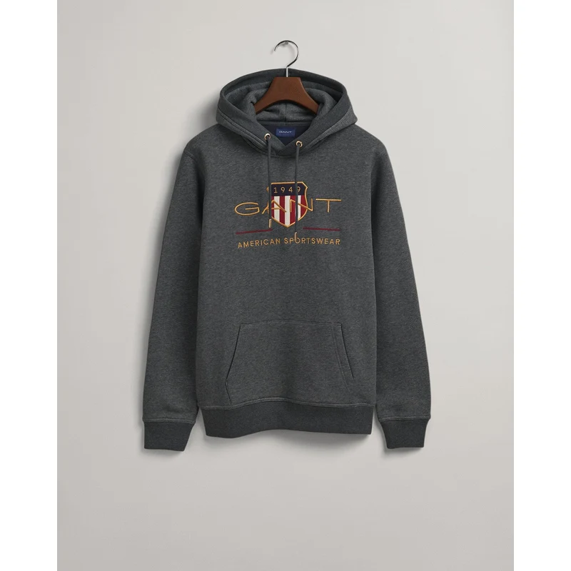 Gant Erkek Gri Regular Fit Kapüşonlu Logolu Sweatshirt TZ8813