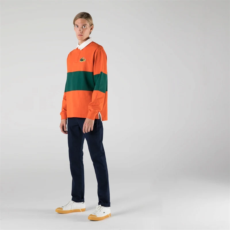 Lacoste Erkek Loose Fit Uzun Kollu Renk Bloklu Turuncu Rugby Polo UV9700