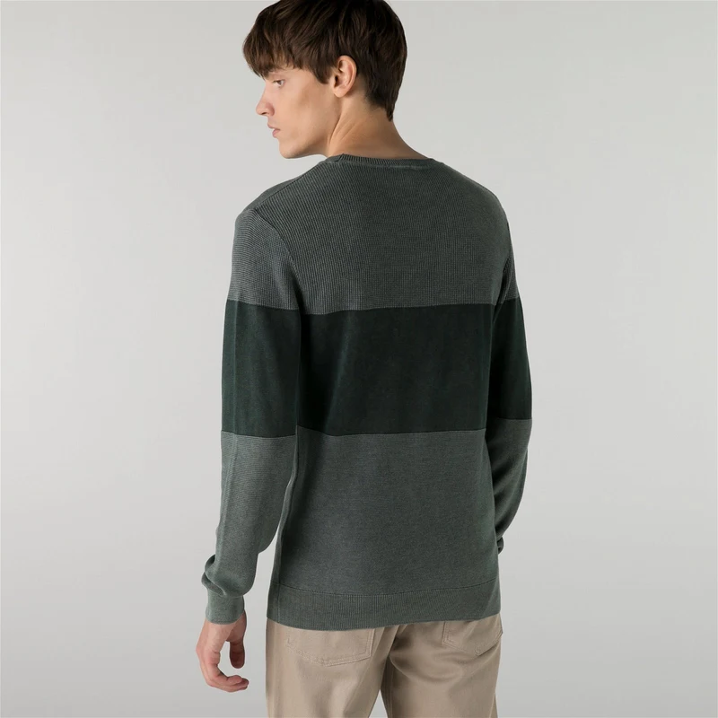 Lacoste Erkek Regular Fit Bisiklet Yaka Renk Bloklu Yeşil Kazak TZ9576